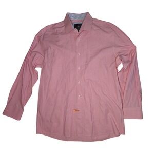 Tattersall London Mens Pink Gingham Check Long Sleeve Button Down Shirt 17 34/35